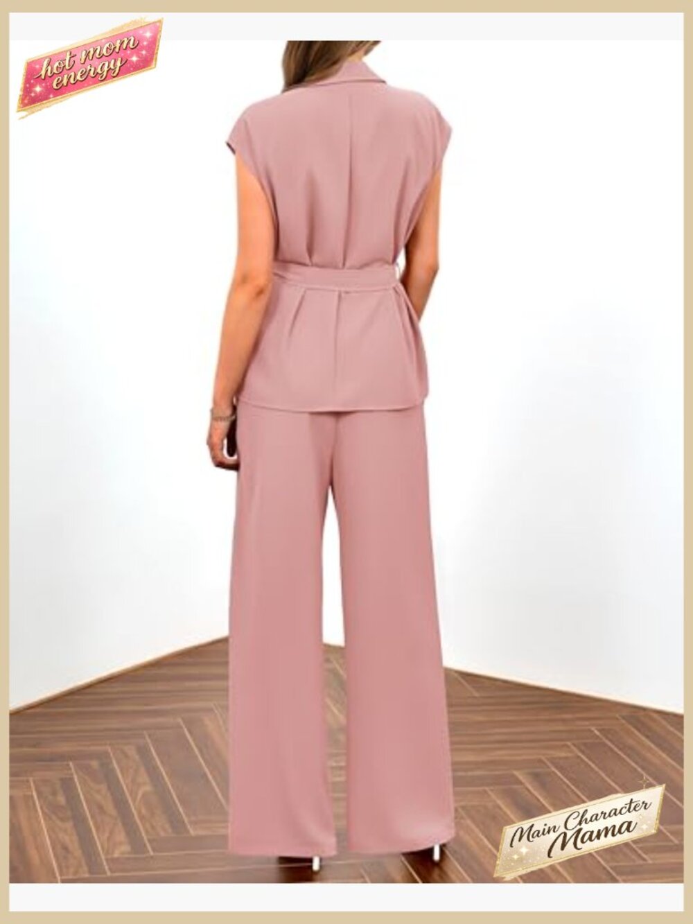 Sleeveless Blazer Vest & Wide Leg Pant Set Business Casual 2 Piece Outfits - Picture 5 of 7